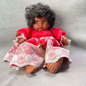 Vicma Vintage Spain Black Baby Doll Sleepy Eyes Cloth Body 15in READ